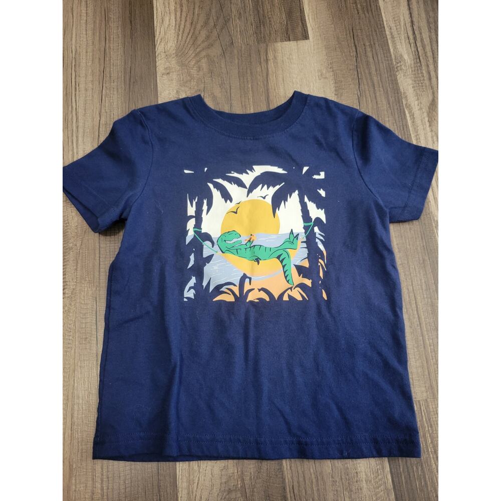 OkiE Dokie Navy Blue Dinosaur Pizza Graphic Tee Short Sleeve Toddler Boy Size 3T